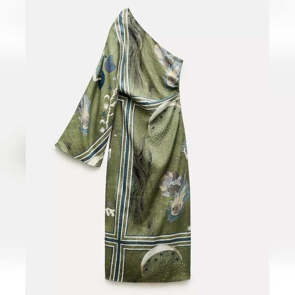 ZARA ZW COLLECTION PRINTED ASYMMETRIC DRESS SIZE M - Picture 8 of 10